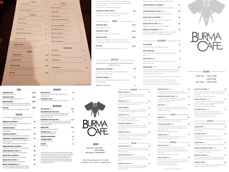 Burma Cafe Menu