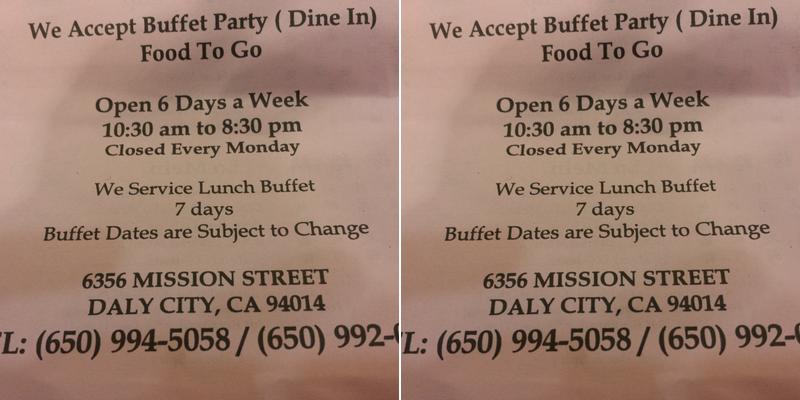 Pacific Restaurant Menu