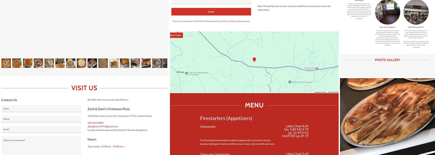 Zach & Dani’s Firehouse Pizza Menu