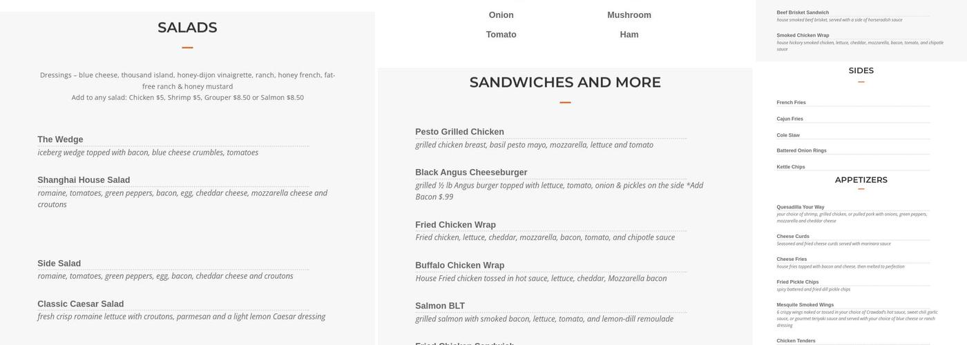 Castaways Grill and Bar Menu