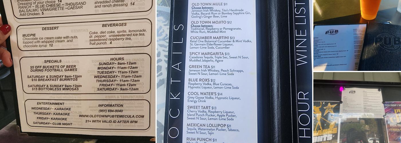Old Town Pub & Grub Menu