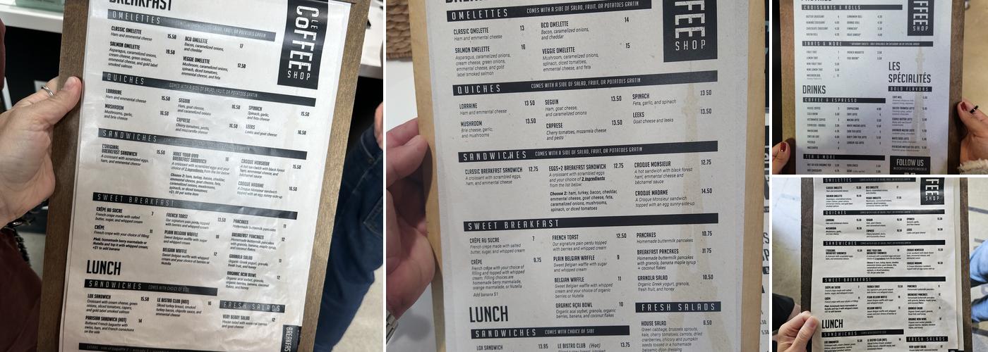 Le Coffee Shop Menu
