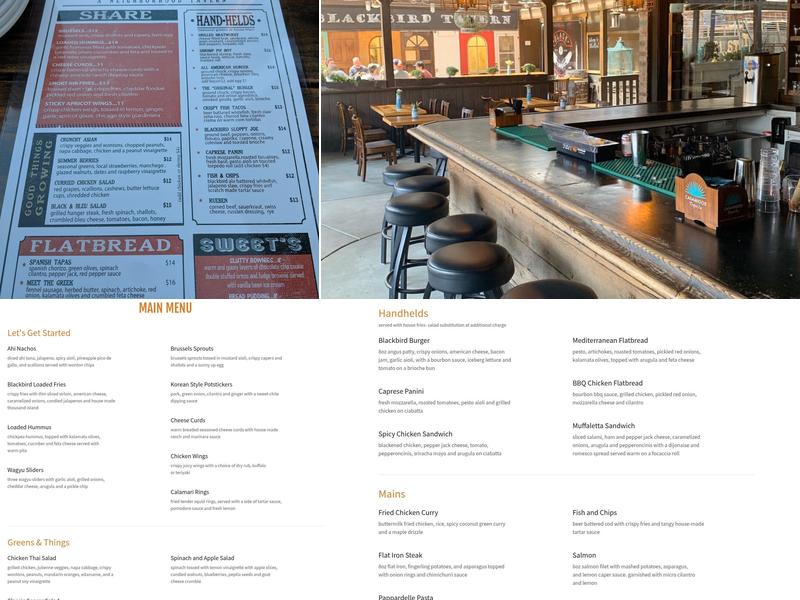 Blackbird Tavern Menu