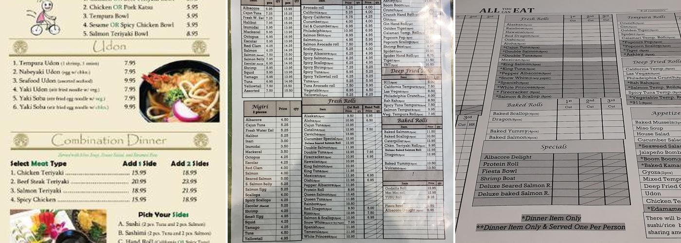 Gin Sushi Menu