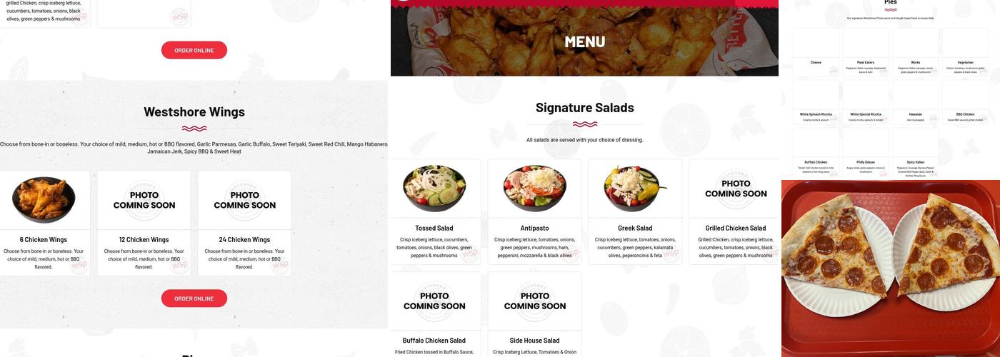 Westshore Pizza Menu
