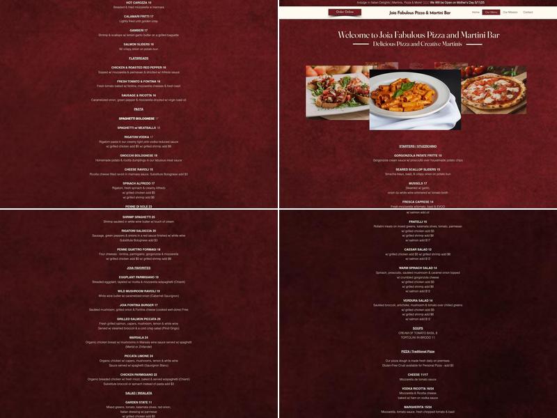 Joia Fabulous Pizza & Martini Bar Menu