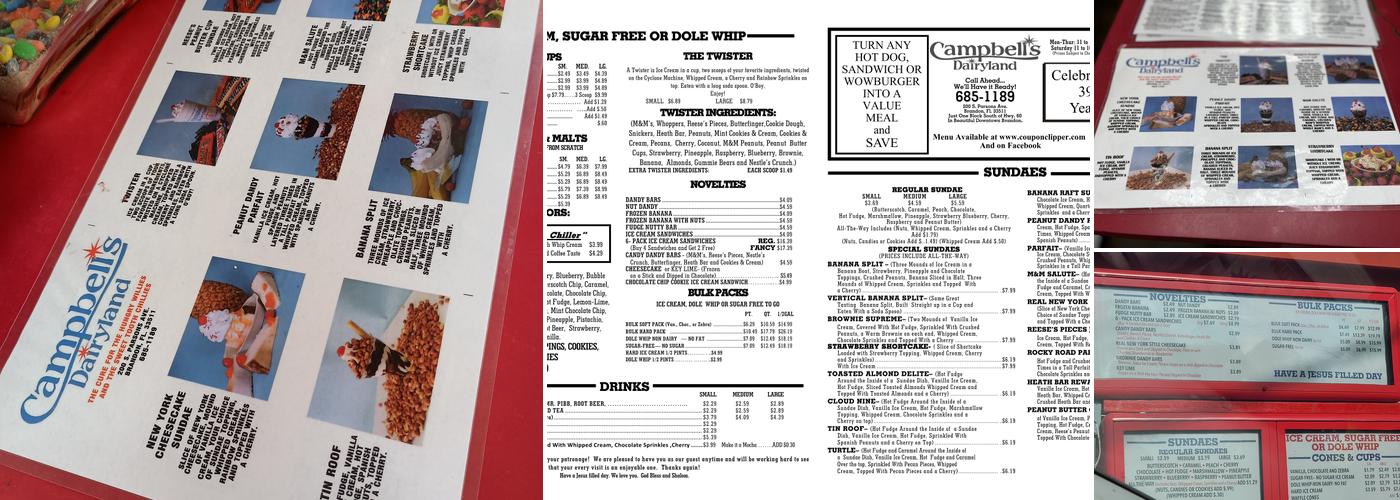 Campbell's Dairyland Menu