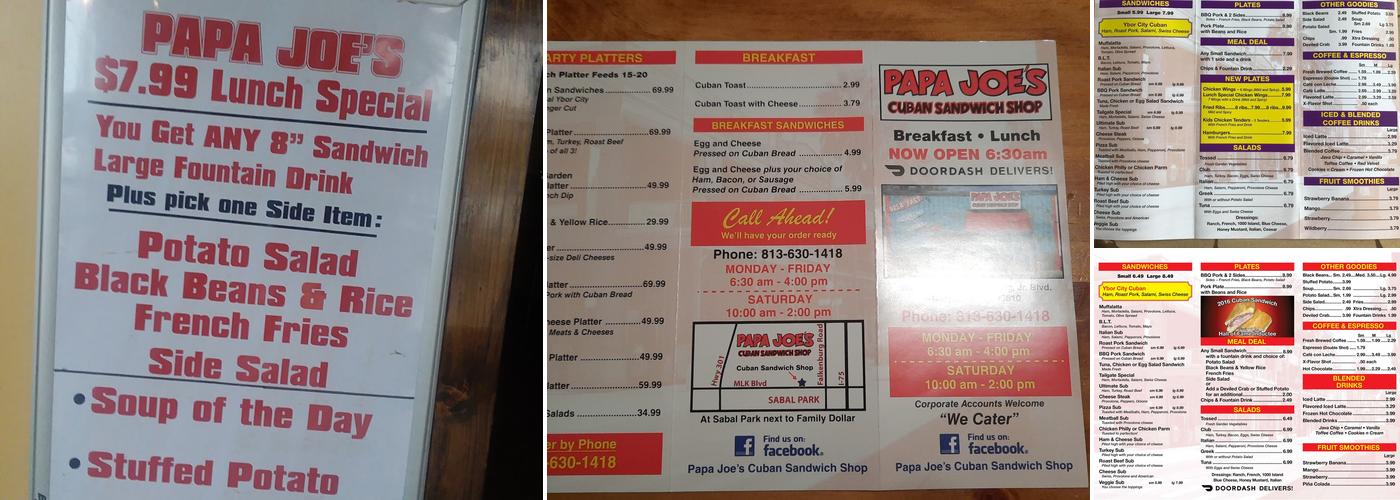 Papa Joe's Subs Menu