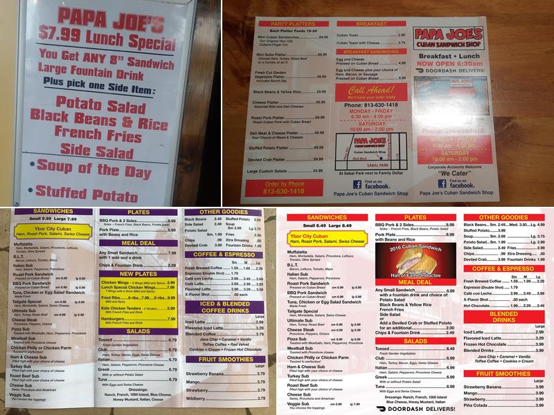 Papa Joe's Subs Menu