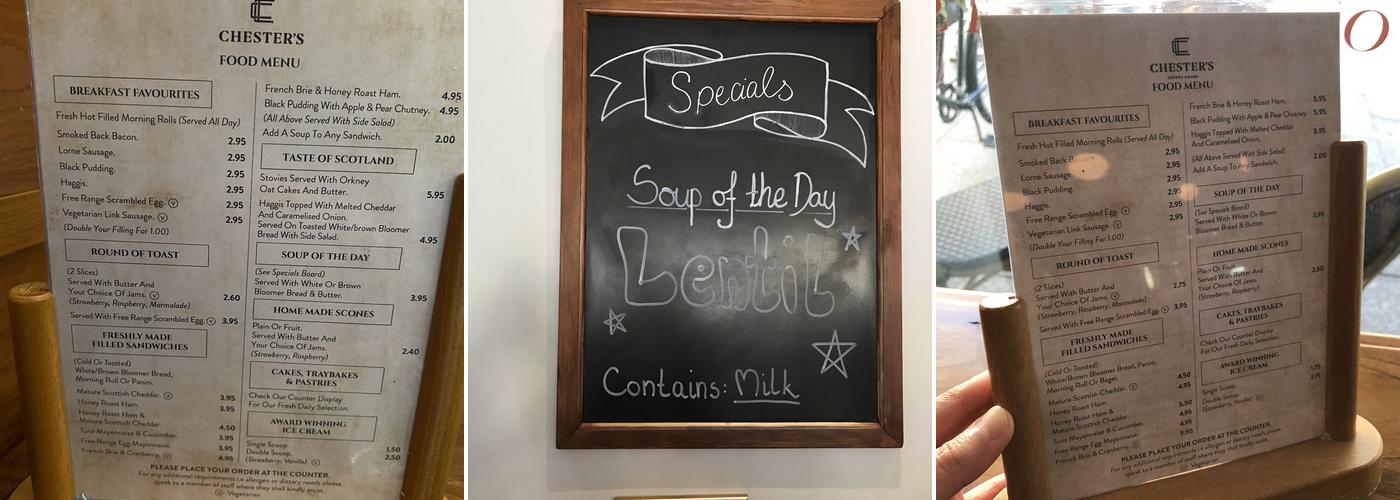 Chester's Coffee House Menu