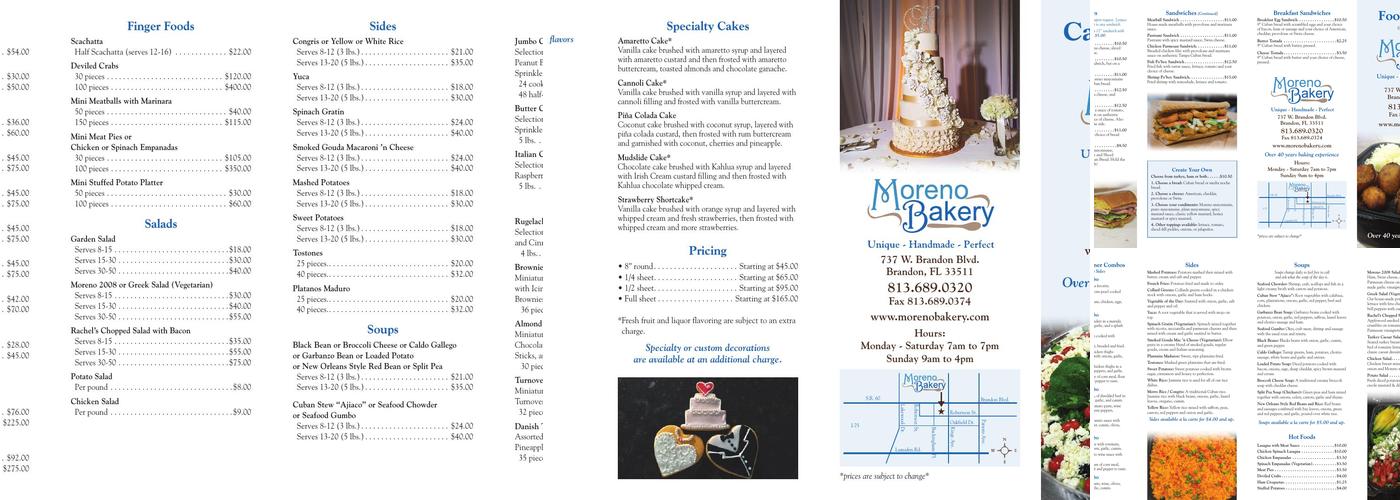 Moreno Bakery Menu