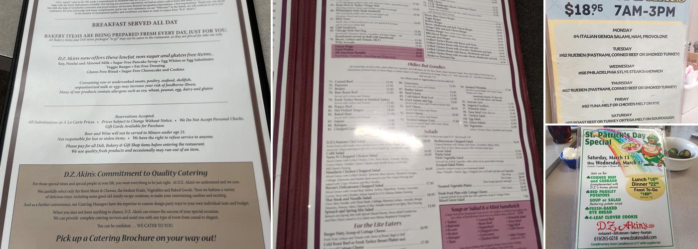 D Z Akin's Menu