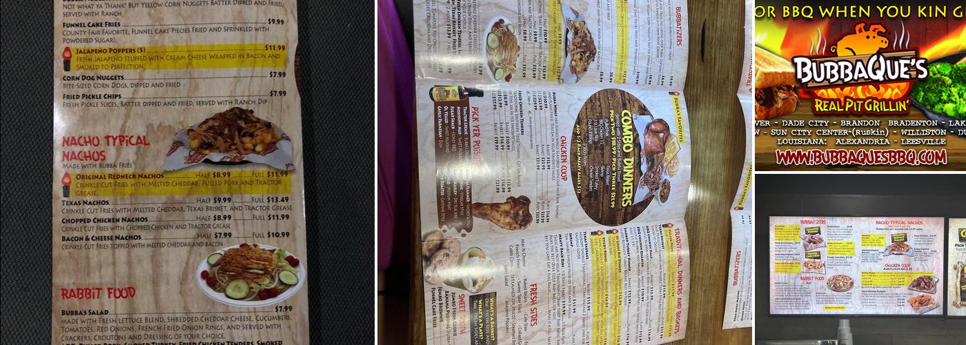 BubbaQue's BBQ Menu