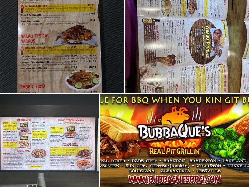 BubbaQue's BBQ Menu