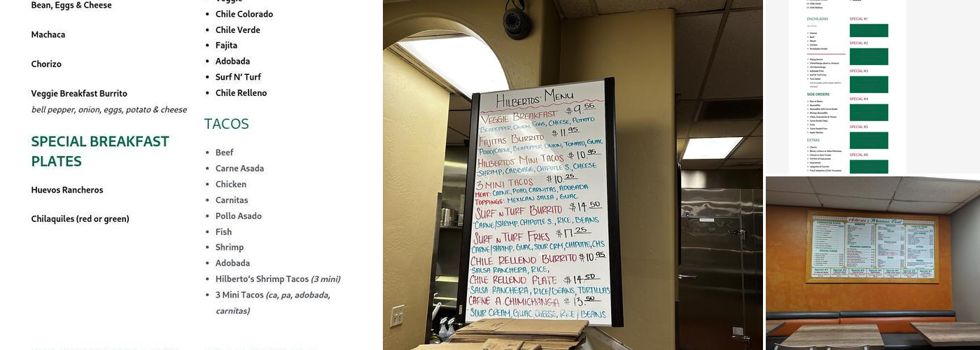 Hilberto's Mexican Food Menu