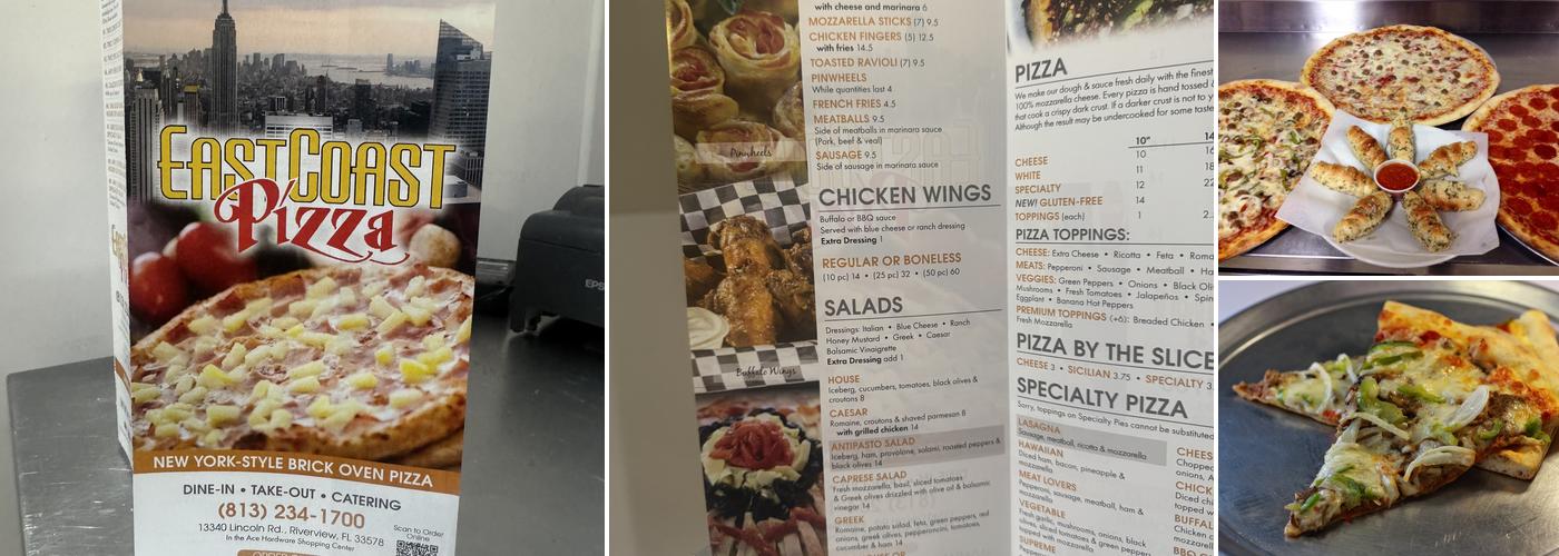 East Coast Pizza Menu