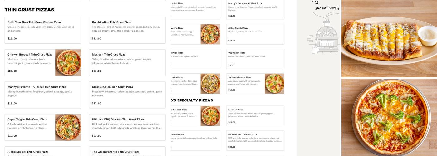Aldo's Pizza Menu