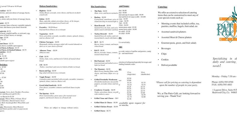 Patio Cafe Menu