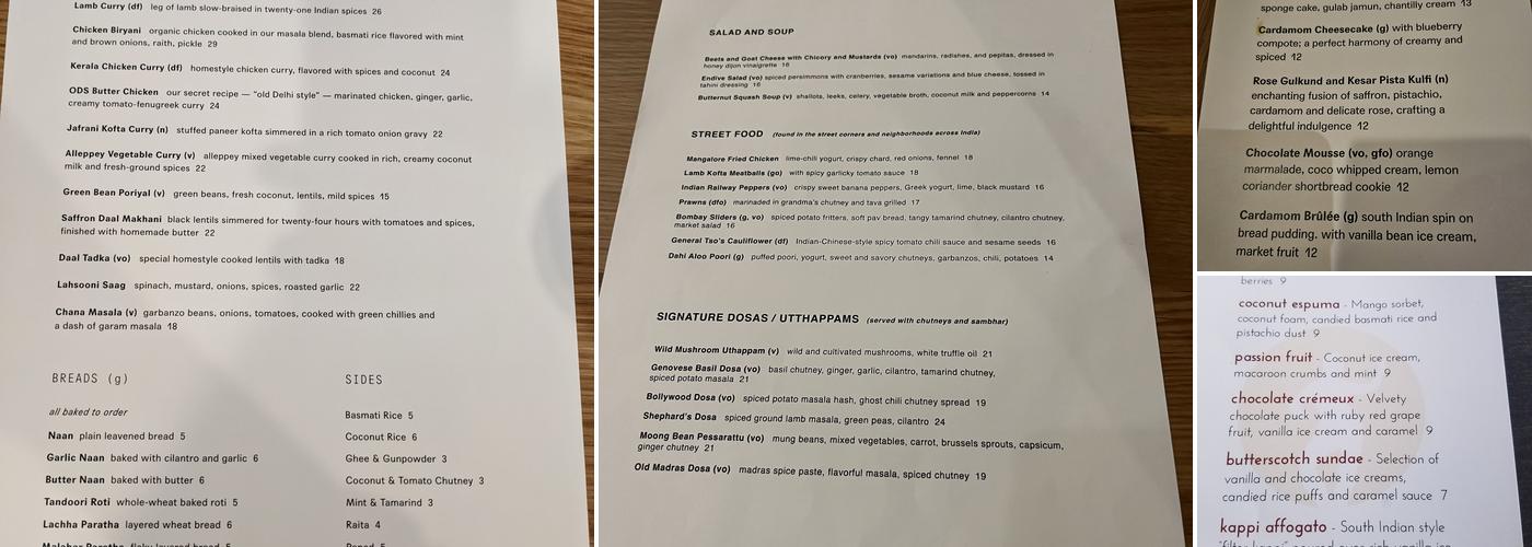 Saffron - Burlingame Menu