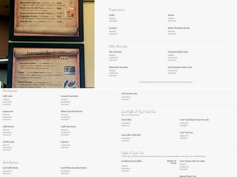 Vineyard Cafe Menu