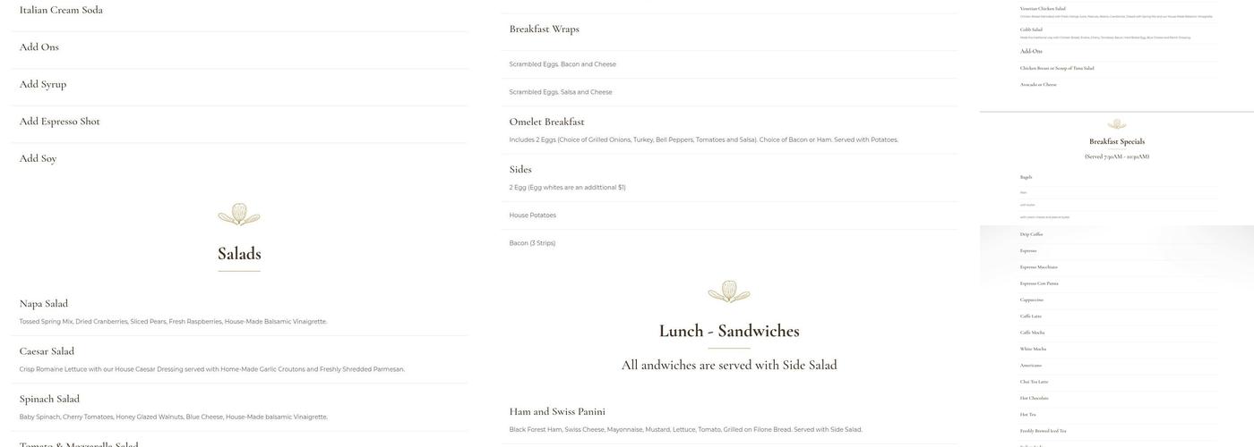 Cafe Savini Menu