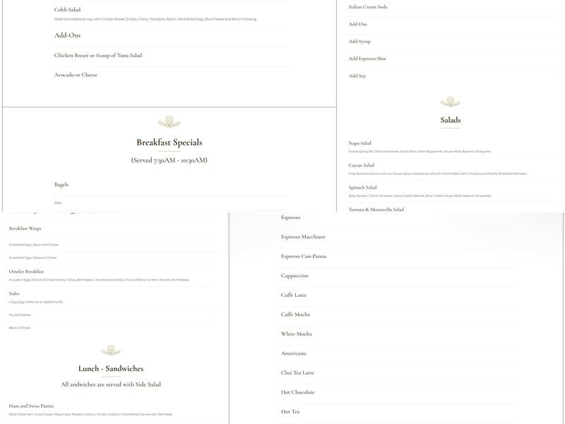 Cafe Savini Menu