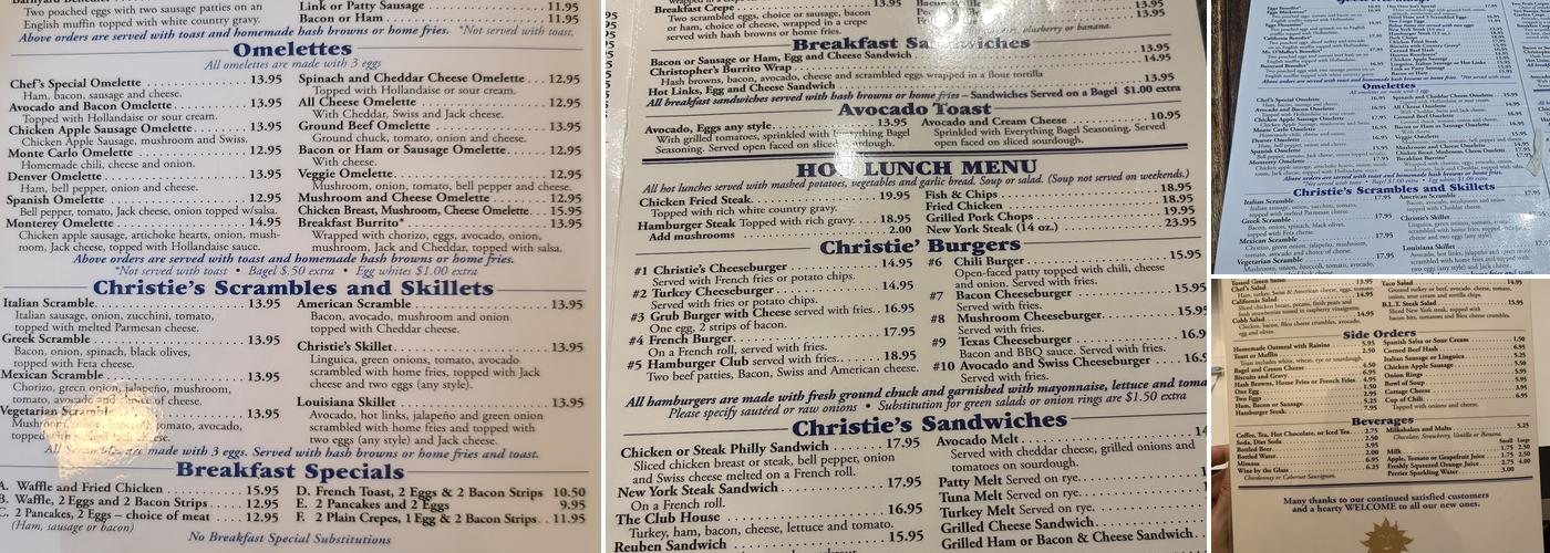 Christie's Menu