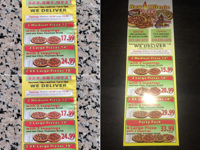 New Milenio Pizza Menu