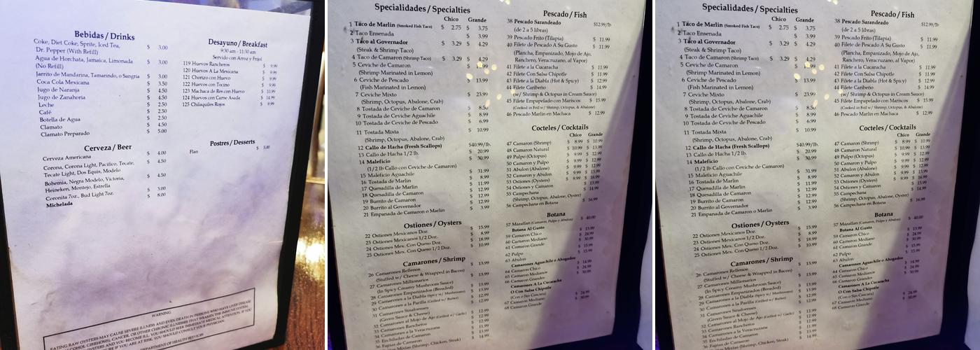 Mazatlan Restaurant Menu