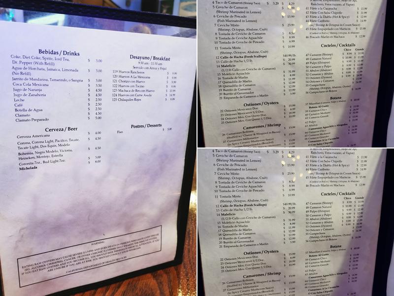 Mazatlan Restaurant Menu