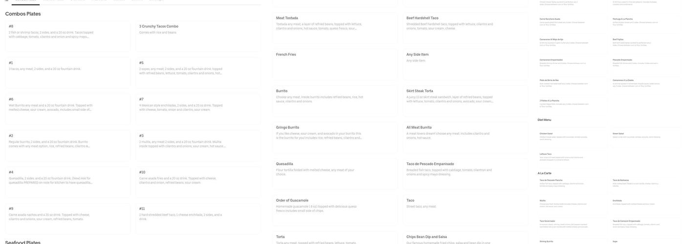 Taurinos Restaurant Menu