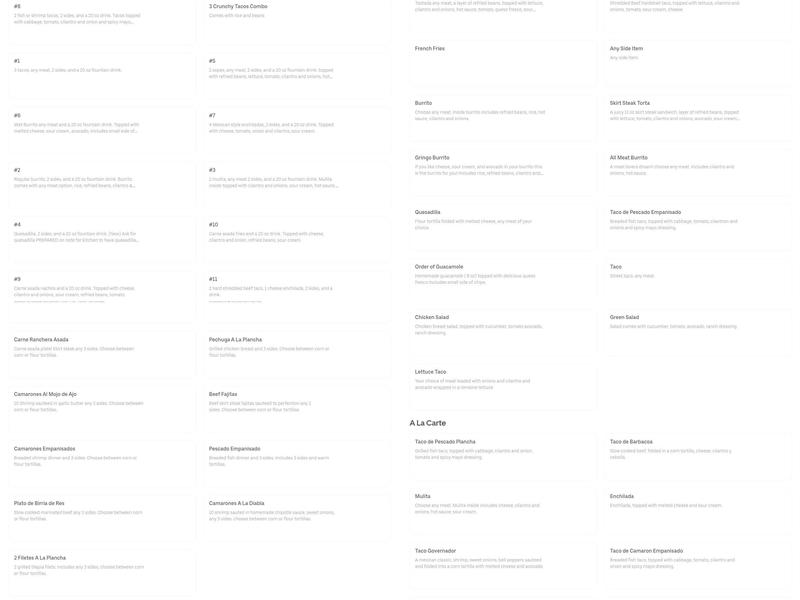 Taurinos Restaurant Menu