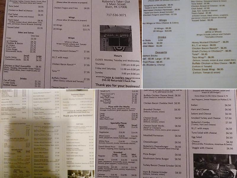 Roberto's Pizza & Sub Shop Menu