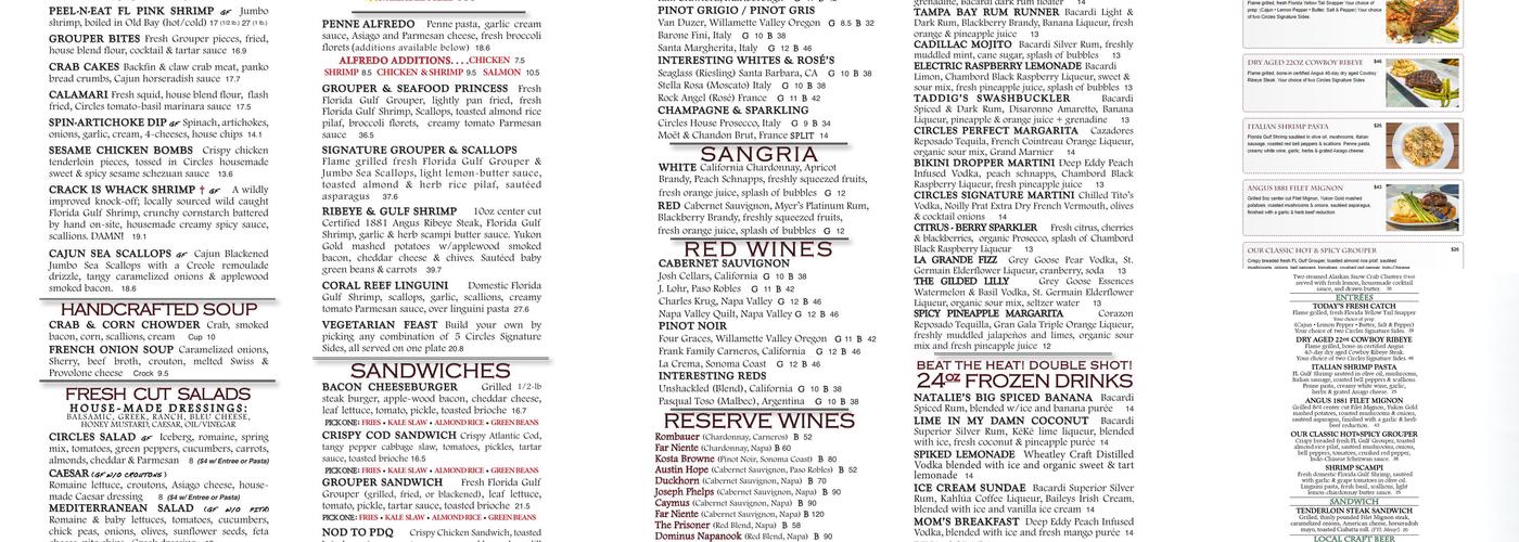 Circles Waterfront Restaurant Menu