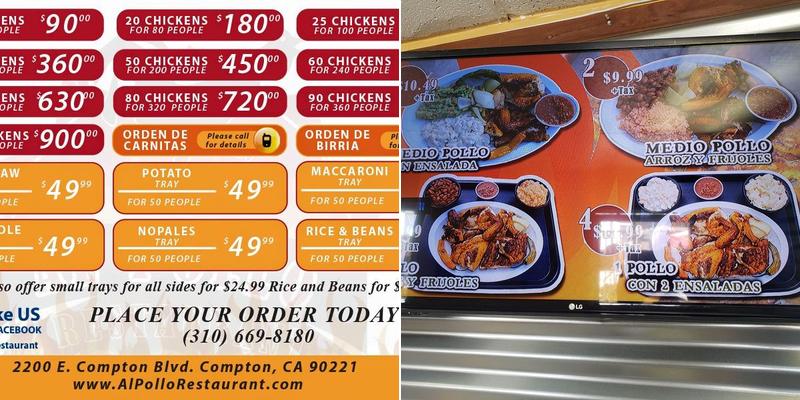 Al Pollo Rico (Restaurant) Menu