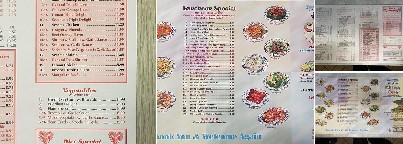 China One Menu