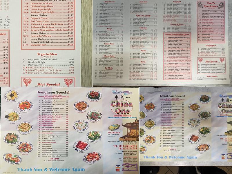 China One Menu