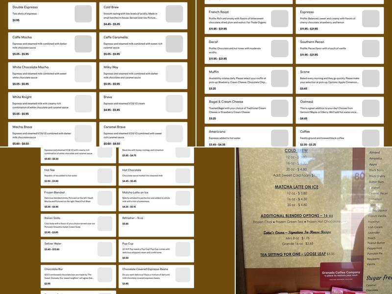 Granada Coffee Company Menu