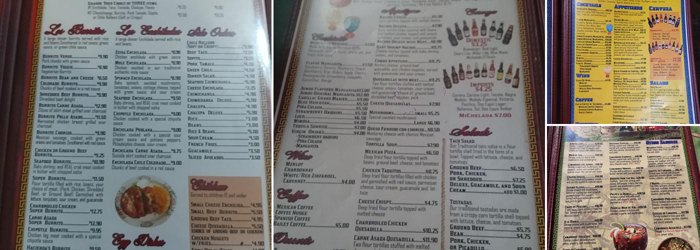 Hacienda Tequilas Menu