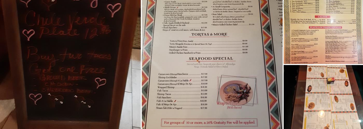 Casa Maria Menu