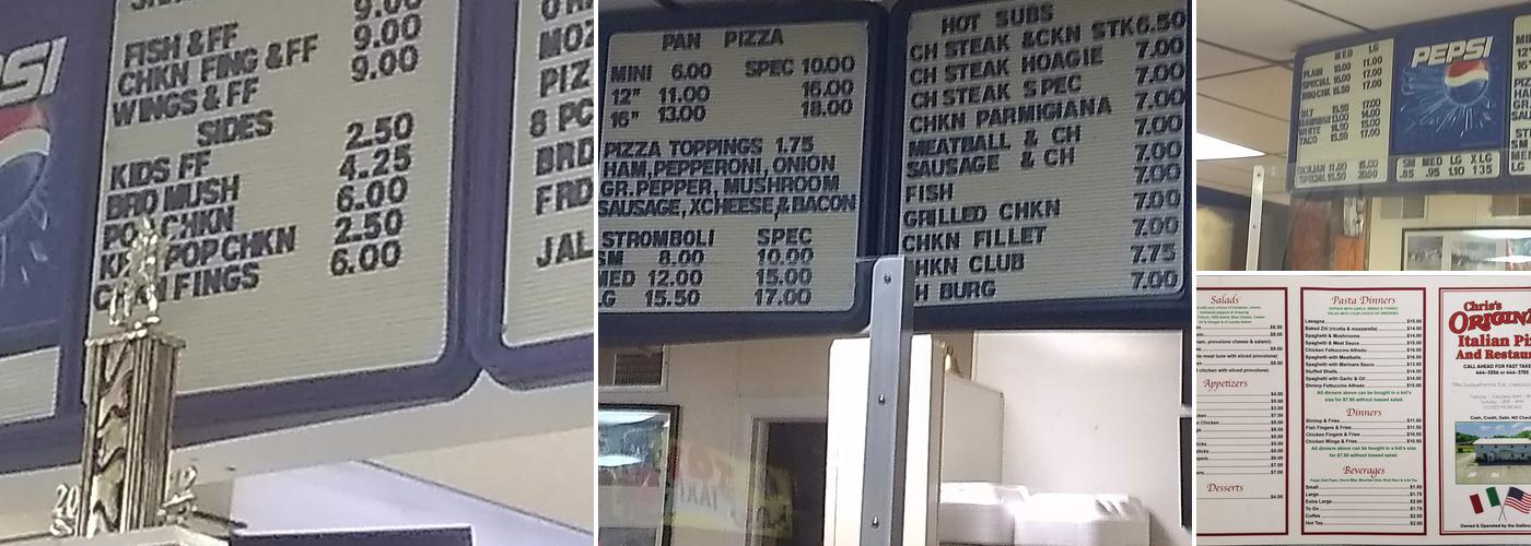 Chris's Original Pizza Menu