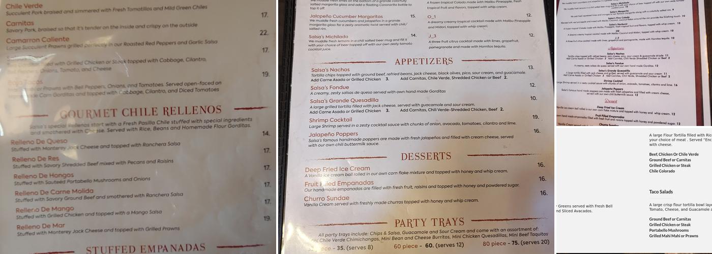Salsa's Cantina Menu
