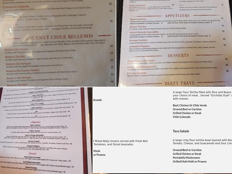 Salsa's Cantina Menu