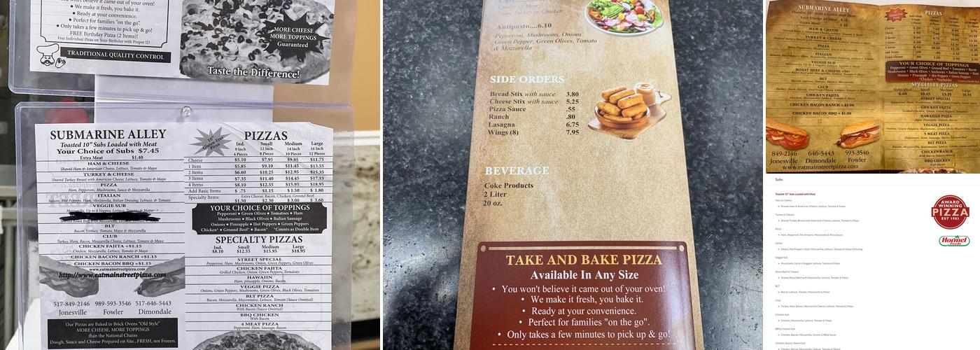 Main Street Pizza Menu