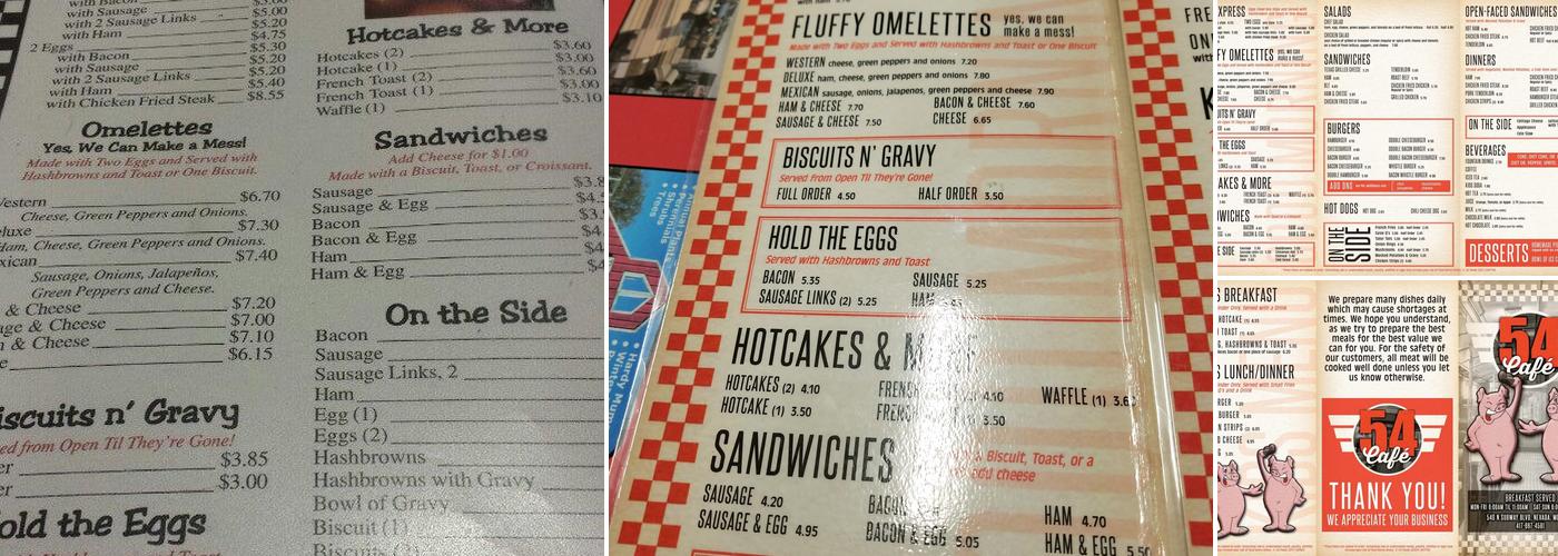 54 Cafe Menu