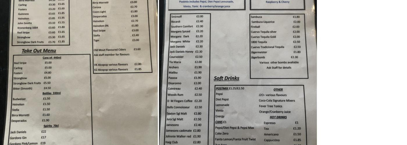 Rascals Cafe Bar Menu