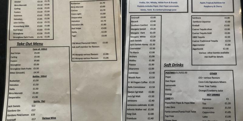 Rascals Cafe Bar Menu