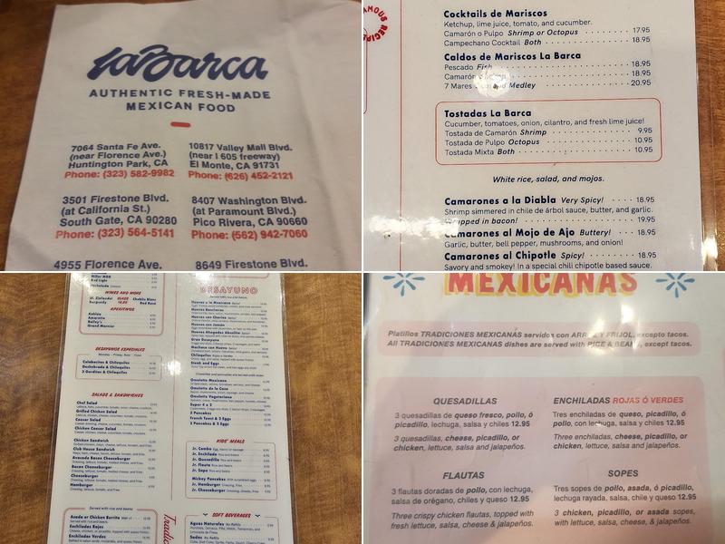 La Barca Restaurantes Menu