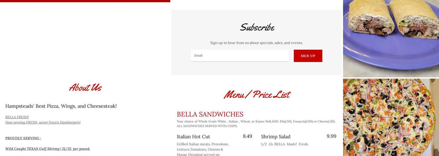 Bella Pizza Carry-Out and Delivery Menu