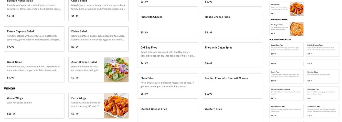 Bellagio Wings & Pizza Menu
